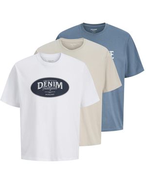 Jack & Jones T-Shirts 3 Pack Short Sleeve - Blue