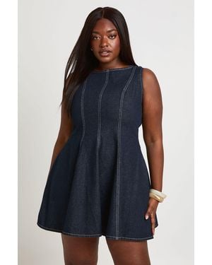 Boohoo Plus Denim Flippy Sleeveless Dress - Blue