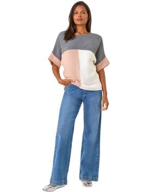 Roman Colour Block Knitted Jumper - Blue