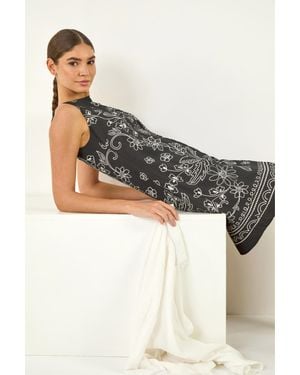 Roman Floral Motif Shift Dress - Grey