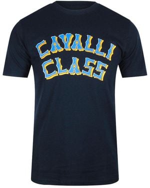 Roberto Cavalli Layered Logo T-Shirt Cotton - Blue