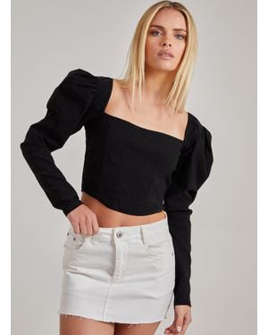 Pink Vanilla Bengaline Long Sleeve Corset Top - Black
