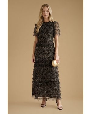 Oasis Print Ruffle Mesh Maxi Dress - Natural