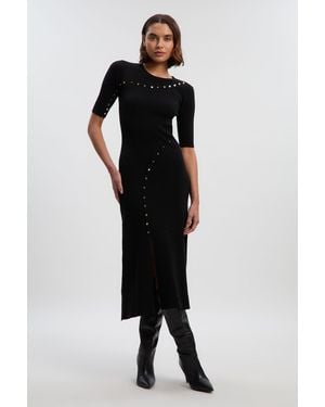 Karen Millen Viscose Blend Cut Out Trim Detail Knit Midi Dress - Black