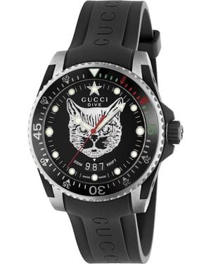 Gucci Ya136320 Feline Motif Dial Watch - Black