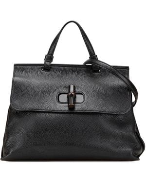 Gucci Bamboo Top Handle Leather Bag - Black