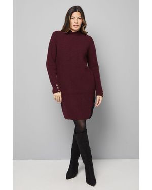 Wallis Lace Detail Ribbed Knitted Dress - Red