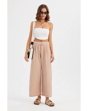 Hiccup Wide-Leg Low-Rise Trousers With Drawstring - Natural