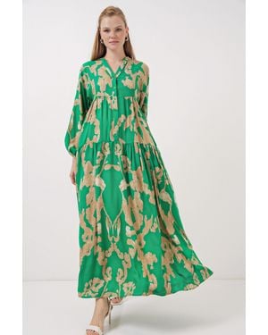 Bigdart Printed V-Neck Maxi Dress - Green