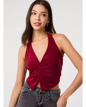 Pink Vanilla Knot Front Halter Top - Red
