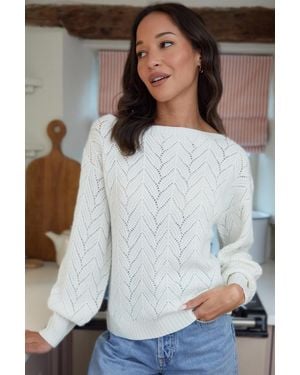 Threadbare Slash Neck Pointelle Knit Jumper - Grey