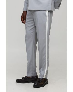 BoohooMAN Slim Fit Contrast Stripe Tailored Trousers - Grey
