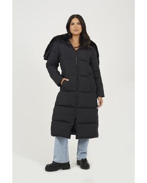 Brave Soul Maxi Padded Jacket With Split Hood - Black