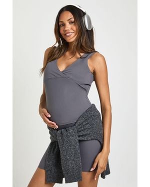 Boohoo Maternity Supersoft Sculpt V Neck Longline Top - Blue