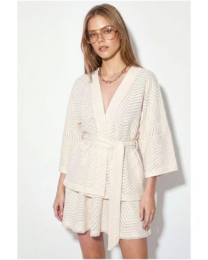 Bianco Lucci Cotton Geometric Blouse And Skirt Set - White