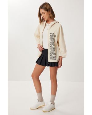 Happiness İstanbul Hooded Printed Full-Zip Jacket - Natural