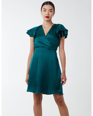 Blue Vanilla Double Angel Sleeve Wrap Dress - Blue