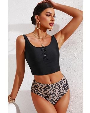 Everyday the Label Half Snap Square Neck Tankini Set - Black