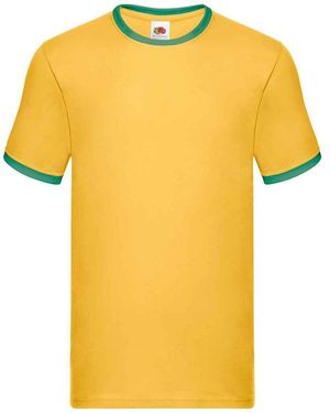 Fruit Of The Loom Ringer Contrast T-shirt (zonnebloem/kelly Green) - Geel