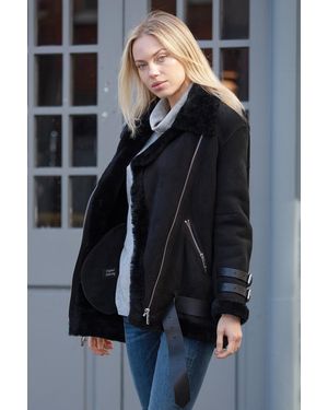 Ashwood Leather 'Khloe' Oversized Sheepskin Flying Jacket - Blue