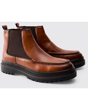 BoohooMAN Pu Apron Front Chelsea Boot - Brown
