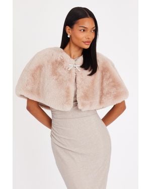 Quiz Bow Detail Faux Fur Wrap - Natural