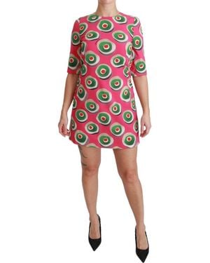 Dolce & Gabbana Dames Roze Zijden Cup Cake Shift Stretch Jurk - Rood
