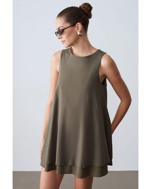 Dilvin Cotton Poplin Sleeveless Mini Shift Dress - Green