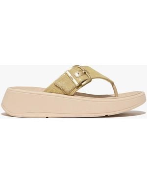 Fitflop F-Mode Buckle Shimmerlux Flatform Toe Post Platino - White