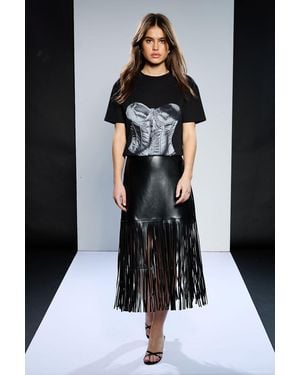 Runway 1.8.1.8 Faux Leather Fringe Skirt - Black