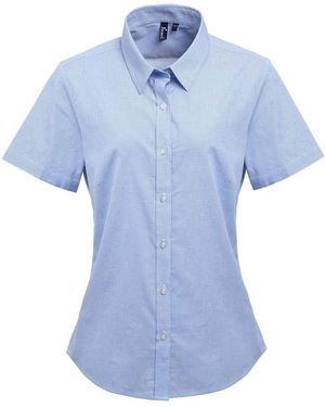 PREMIER Ladies Gingham Short-Sleeved Shirt (Light/ - Blue