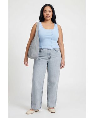 Boohoo Plus Asymmetric Button Detail Rib Vest Top - Blue