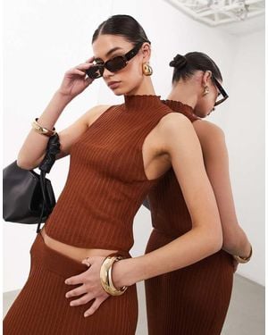 ASOS Fine Knit Sheer Sleeveless Top Co-Ord - Brown