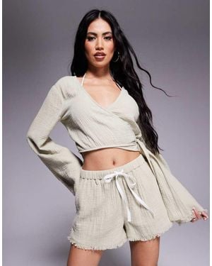 ASOS Callie Cheesecloth Frayed Beach Short - Grey