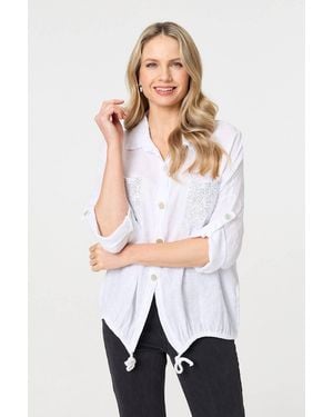 Izabel London Sequin Detail 3/4 Turn-Up Sleeve Shirt - White