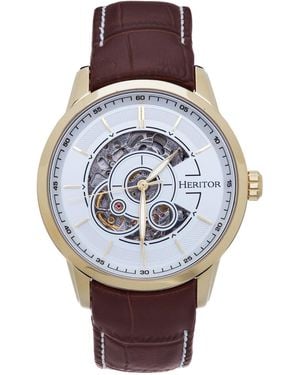 Heritor Davies Semi-Skeleton Leather-Band Watch - Metallic