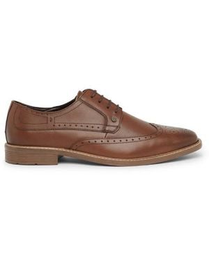 Lambretta Stockton Leather Tan Lace-Up Shoes - Black