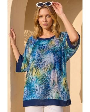 Roman Abstract Print Foil Tunic Top - Blue