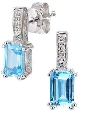 DIAMANT L'ÉTERNEL 9ct Witgouden Diamanten En Blauwe Topaas Edelstenen Rechthoekig Geslepen Oorbellen