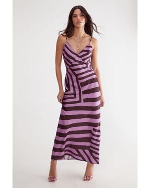 Nasty Gal Satin Abstract Stripe Maxi Slip Dress - Red