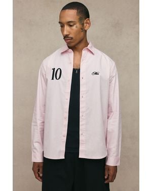 BoohooMAN Regular Fit Number Embroidered Long Sleeve Shirt - Natural