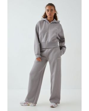 DSGN Studio Deep Hem Boxy Crop Zip Through Hooded Tracksuit - Grey