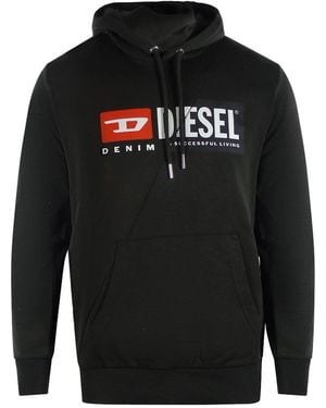 DIESEL Denim Division Cut Logo Hoodie Cotton - Black