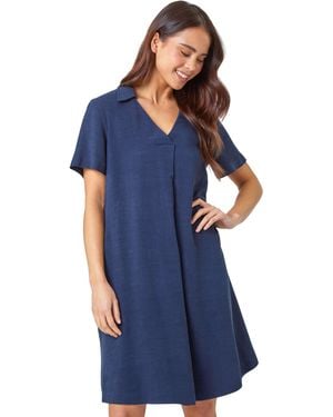 Roman Petite Linen Blend Pocket Tunic Dress - Blue