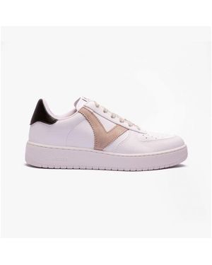 Victoria Madrid Contrast Faux Leather Trainers Taupe - Pink