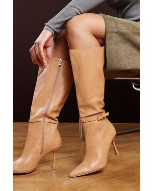 Where's That From Wheres 'Giada' Pointed Toe Knee High Stiletto Heel Boots With Side Buckle Detail - Black