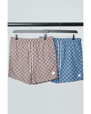 Threadbare 2 Pack Geometric Floral Print Swim Shorts - Blue