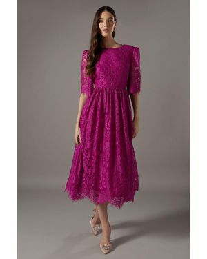 Coast Lace Short Sleeve Midi Dress - Pink