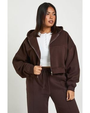 Boohoo Plus Core Basic Boxy Balloon Sleeve Oversized Zip Through Hoodie - Brown