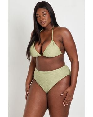 Boohoo Plus Textured Triangle & High Waist Bikini Set - Green